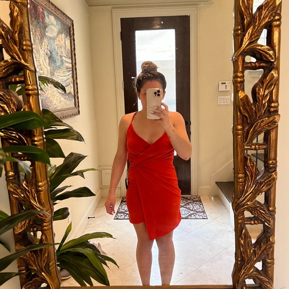 Lulus Ready for the Night Coral Red Twist-Front Mini Dress - Picture 6 of 6